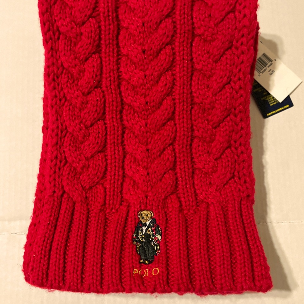COPY - Polo Ralph Lauren Red Cable-knit Polo Bear Scarf.